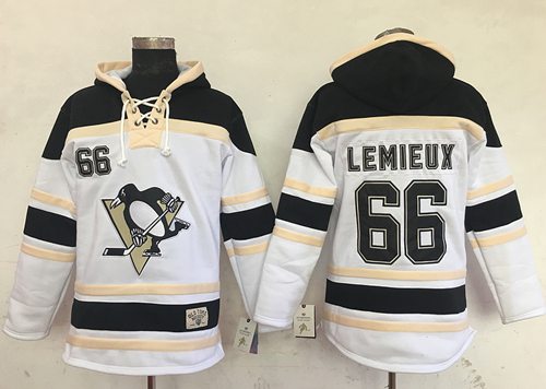Penguins #66 Mario Lemieux White Sawyer Hooded Sweatshirt Stitched NHL Jersey - Click Image to Close